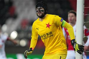 PRAGUE, CZECH REPUBLIC - APRIL 15: Ondrej Kolar of Slavia Prague looks on during the UEFA Europa League Quarter Final Second Leg match between Slavia Praha and Arsenal FC at Sinobo Stadium on April 15, 2021 in Prague, Czech Republic. (Getty Images)