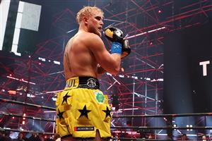 ATLANTA, GEORGIA - APRIL 17: Jake Paul reacts after knocking down Ben Askren in their cruiserweight bout during Triller Fight Club at Mercedes-Benz Stadium on April 17, 2021 in Atlanta, Georgia. (Getty Images)