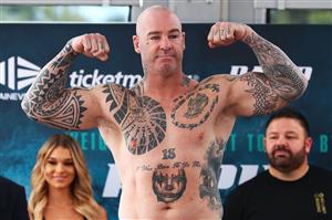 WOLLONGONG, AUSTRALIA - APRIL 20: Lucas Browne poses during the weigh in ahead of his bout with Paul Gallen at Novotel Wollongong Northbeach on April 20, 2021 in Wollongong, Australia. (Getty Images)