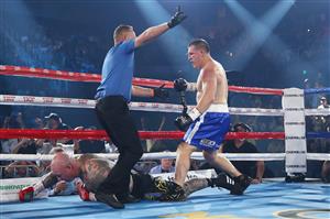 WOLLONGONG, AUSTRALIA - APRIL 21: Paul Gallen defeats Lucas Browne by TKO during their bout at WIN Entertainment Centre on April 21, 2021 in Wollongong, Australia. (Getty Images)