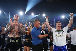 WOLLONGONG, AUSTRALIA - APRIL 21: Paul Gallen celebrates after defeating Lucas Browne by TKO during their bout at WIN Entertainment Centre on April 21, 2021 in Wollongong, Australia. (Getty Images)