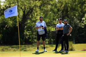 NEW ORLEANS, LOUISIANA - APRIL 22: Danny Willett of England and Tyrrell Hatton of England wait to putt on the 16th green during the first round of the Zurich Classic of New Orleans at TPC Louisiana on April 22, 2021 in New Orleans, Louisiana. (Getty Images)
