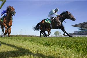 ESHER, ENGLAND - APRIL 23: Tom Marquand riding Alenquer (pale blue) at Sandown Park Racecourse on April 23, 2021 in Esher, England. Sporting venues around the UK remain under restrictions due to the Coronavirus Pandemic. Only owners are allowed to attend the meeting but the public must wait until further restrictions are lifted. (Photo by Alan Crowhurst/Getty Images)