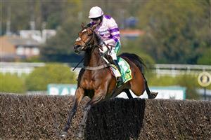 ESHER, ENGLAND - APRIL 24: Bryony Frost riding Greaneteen clear the last to win The bet365 Celebration Chase at Sandown Park Racecourse on April 24, 2021 in Esher, England. Sporting venues around the UK remain under restrictions due to the Coronavirus Pandemic. Only owners are allowed to attend the meeting but the public must wait until further restrictions are lifted. (Photo by Alan Crowhurst/Getty Images)