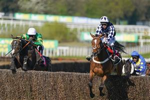 ESHER, ENGLAND - APRIL 24: Niall Houlihan riding Belargus (green) clear the last to win The bet365 Josh Gifford Novices' Handicap Chase at Sandown Park Racecourse on April 24, 2021 in Esher, England. Sporting venues around the UK remain under restrictions due to the Coronavirus Pandemic. Only owners are allowed to attend the meeting but the public must wait until further restrictions are lifted. (Photo by Alan Crowhurst/Getty Images)