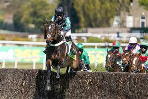 ESHER, ENGLAND - APRIL 24: Nico de Boinville riding Altiorin action at Sandown Park Racecourse on April 24, 2021 in Esher, England. Sporting venues around the UK remain under restrictions due to the Coronavirus Pandemic. Only owners are allowed to attend the meeting but the public must wait until further restrictions are lifted. (Photo by Alan Crowhurst/Getty Images)