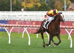 MELBOURNE, AUSTRALIA - APRIL 24: Michael Poy riding Still A Star winning Race 8, the Thoroughbred Club Anniversary Vase, during Melbourne Racing at Caulfield Racecourse on April 24, 2021 in Melbourne, Australia. (Photo by Vince Caligiuri/Getty Images)
