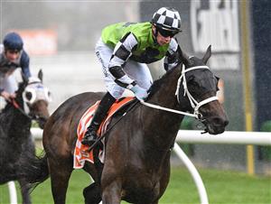 MELBOURNE, AUSTRALIA - APRIL 24: Damien Thornton riding Yonkers winning Race 7, the Manhari Metals Handicap, during Melbourne Racing at Caulfield Racecourse on April 24, 2021 in Melbourne, Australia. (Photo by Vince Caligiuri/Getty Images)