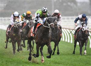 MELBOURNE, AUSTRALIA - APRIL 24: Damien Thornton riding Yonkers winning Race 7, the Manhari Metals Handicap, during Melbourne Racing at Caulfield Racecourse on April 24, 2021 in Melbourne, Australia. (Photo by Vince Caligiuri/Getty Images)