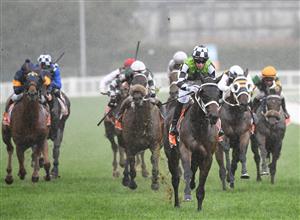 MELBOURNE, AUSTRALIA - APRIL 24: Damien Thornton riding Yonkers winning Race 7, the Manhari Metals Handicap, during Melbourne Racing at Caulfield Racecourse on April 24, 2021 in Melbourne, Australia. (Photo by Vince Caligiuri/Getty Images)