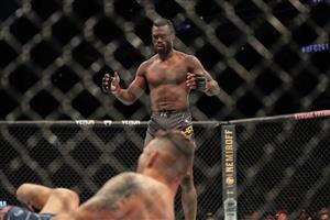 JACKSONVILLE, FL - APRIL 24: Uriah Hall of Jamaica reacts after Chris Weidman of the United States suffered a broken leg on a kick attempt during UFC 261 at VyStar Veterans Memorial Arena on April 24, 2021 in Jacksonville, Florida. (Getty Images)