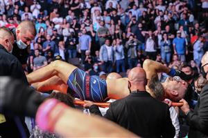 JACKSONVILLE, FL - APRIL 24: Chris Weidman of the United States leaves the fight on a stretcher after breaking his leg on a kick attempt to Uriah Hall of Jamaica during UFC 261 at VyStar Veterans Memorial Arena on April 24, 2021 in Jacksonville, Florida. (Getty Images)