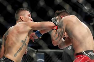 JACKSONVILLE, FL - APRIL 24: Aoriqileng of China gets caught with an elbow from Jeffrey Molina of the United States during UFC 261 at VyStar Veterans Memorial Arena on April 24, 2021 in Jacksonville, Florida. (Getty Images)
