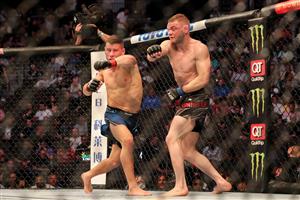 JACKSONVILLE, FL - APRIL 24: Pat Sabatini of United States (L) and Tristan Connelly of Canada trade punches during UFC 261 at VyStar Veterans Memorial Arena on April 24, 2021 in Jacksonville, Florida. (Getty Images)