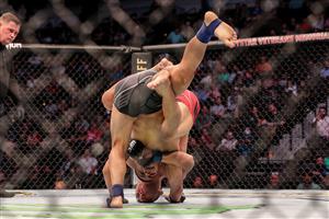 JACKSONVILLE, FL - APRIL 24: Kazula Vargas of Mexico flips Rongzhu of China during UFC 261 at VyStar Veterans Memorial Arena on April 24, 2021 in Jacksonville, Florida. (Getty Images)