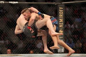 JACKSONVILLE, FL - APRIL 24: Pat Sabatini of United States takes down Tristan Connelly of Canada during UFC 261 at VyStar Veterans Memorial Arena on April 24, 2021 in Jacksonville, Florida. (Getty Images)