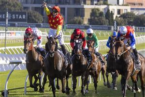 SYDNEY, AUSTRALIA - APRIL 24: James McDonald on Captivant wins race 6 the Moët & Chandon Champagne Stakes during Sydney Racing at Royal Randwick Racecourse on April 24, 2021 in Sydney, Australia. (Photo by Jenny Evans/Getty Images)