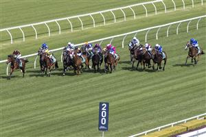 SYDNEY, AUSTRALIA - APRIL 24: James McDonald (eighth left) on Ahead Start wins race 1 the Vale Neville Layt Highway during Sydney Racing at Royal Randwick Racecourse on April 24, 2021 in Sydney, Australia. (Photo by Jenny Evans/Getty Images)