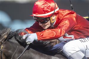 SYDNEY, AUSTRALIA - APRIL 24: Jamie Kah (red) on All Hallows's Eve wins race 2 the Mostyn Copper JHB Carr Stakes during Sydney Racing at Royal Randwick Racecourse on April 24, 2021 in Sydney, Australia. (/Getty)