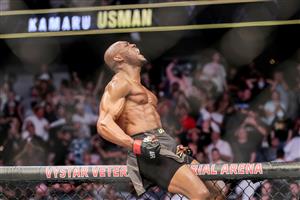 JACKSONVILLE, FL - APRIL 25: Kamaru Usman of Nigeria celebrates his victory over Jorge Masvidal of the United States during the Welterweight Title bout of UFC 261 at VyStar Veterans Memorial Arena on April 25, 2021 in Jacksonville, Florida. (Getty Images)