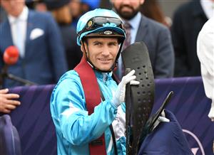 MELBOURNE, AUSTRALIA - APRIL 25: Luke Currie after riding Three Kings to win Race 4, the Anzac Day Stakes, during Anzac Day Race Day at Flemington Racecourse on April 25, 2021 in Melbourne, Australia. (Photo by Vince Caligiuri/Getty Images)