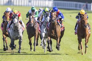 SYDNEY, AUSTRALIA - APRIL 24: Rachel King (L) on Paths Of Glory wins race 4 the Sharp Extensive It JRA Plate during Sydney Racing at Royal Randwick Racecourse on April 24, 2021 in Sydney, Australia. (Photo by Jenny Evans/Getty Images)