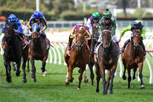 MELBOURNE, AUSTRALIA - APRIL 24: Michael Walker riding Brookspire winning Race 2, the Ern Jensen Funerals Handicap, during Melbourne Racing at Caulfield Racecourse on April 24, 2021 in Melbourne, Australia. (Photo by Vince Caligiuri/Getty Images)