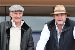 MELBOURNE, AUSTRALIA - APRIL 24: Trainer Peter Moody (R) and breeder Rick Jamieson after the win of Gimmie Par in Race 1, the Wilde Racing Handicap, during Melbourne Racing at Caulfield Racecourse on April 24, 2021 in Melbourne, Australia. (Photo by Vince Caligiuri/Getty Images)