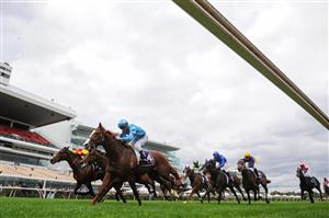 MELBOURNE, AUSTRALIA - APRIL 25: Luke Currie riding Three Kings winning Race 4, the Anzac Day Stakes, during Anzac Day Race Day at Flemington Racecourse on April 25, 2021 in Melbourne, Australia. (Photo by Vince Caligiuri/Getty Images)