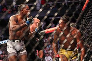 JACKSONVILLE, FL - APRIL 24: Randy Brown of Jamiaica gives Alex Oliveira of Brazil double fingers after their UFC 261 fight at VyStar Veterans Memorial Arena on April 24, 2021 in Jacksonville, Florida. (Getty Images)