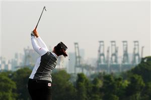 SINGAPORE, SINGAPORE - APRIL 27: Ariya Jutanugarn of Thailand plays a shot on the driving range on a practice day prior to the HSBC Women's World Championship at Sentosa Golf Club on April 27, 2021 in Singapore. (Getty Images)