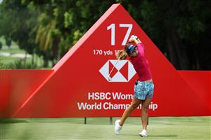 SINGAPORE, SINGAPORE - APRIL 27: Jenny Shin of South Korea plays her shot from the 17th tee during a practice day prior to the HSBC Women's World Championship at Sentosa Golf Club on April 27, 2021 in Singapore. (Getty Images)