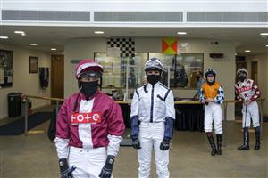ASCOT, ENGLAND - APRIL 28: A general view as jockeys wait in the weighing room to be called out to the parade ring for the first race of the day at Ascot Racecourse on April 28, 2021 in Ascot, England. Sporting venues around the UK remain under restrictions due to the Coronavirus Pandemic. Only owners are allowed to attend the meeting but the public must wait until further restrictions are lifted. (Photo by Alan Crowhurst/Getty Images)