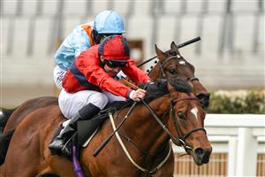 ASCOT, ENGLAND - APRIL 28: Charles Bishop riding Chipotle (red) win The Royal Ascot Two-Year-Old Trial Conditions Stakes at Ascot Racecourse on April 28, 2021 in Ascot, England. Sporting venues around the UK remain under restrictions due to the Coronavirus Pandemic. Only owners are allowed to attend the meeting but the public must wait until further restrictions are lifted. (Photo by Alan Crowhurst/Getty Images)