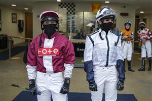 ASCOT, ENGLAND - APRIL 28: A general view as jockeys wait in the weighing room to be called out to the parade ring for the first race of the day at Ascot Racecourse on April 28, 2021 in Ascot, England. Sporting venues around the UK remain under restrictions due to the Coronavirus Pandemic. Only owners are allowed to attend the meeting but the public must wait until further restrictions are lifted. (Photo by Alan Crowhurst/Getty Images)