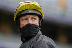 ASCOT, ENGLAND - APRIL 28: Frankie Dettori after riding Stradivarius to win The Longines Sagaro Stakes at Ascot Racecourse on April 28, 2021 in Ascot, England. Sporting venues around the UK remain under restrictions due to the Coronavirus Pandemic. Only owners are allowed to attend the meeting but the public must wait until further restrictions are lifted. (Photo by Alan Crowhurst/Getty Images)