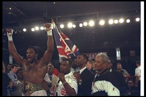 7 Feb 1997: Lennox Lewis celebrates after a bout against Oliver McCall at the Las Vegas Hilton in Las Vegas, Nevada. Lewis won the fight. (Getty Images)