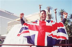 11 Dec 1992: A portrait of Lennox Lewis of Great Britain outside the mirage hotel in Las Vegas, Nevada. (Getty Images)