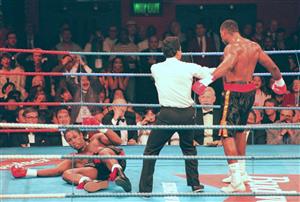 24 SEP 1994: LENNOX LEWIS IS KNOCKED OUT IN THE 2ND ROUND DURING THE LENNOX LEWIS V OLIVER MCCALL WBC HEAVYWEIGHT FIGHT AT WEMBLEY ARENA IN LONDON. (Getty Images)