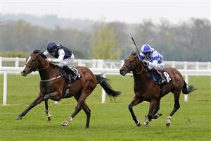 ASCOT, ENGLAND - APRIL 28: Ryan Moore riding Rohaan (L) win The QIPCO British Champions Series horseracinghof.com Pavilion Stakes at Ascot Racecourse on April 28, 2021 in Ascot, England. Sporting venues around the UK remain under restrictions due to the Coronavirus Pandemic. Only owners are allowed to attend the meeting but the public must wait until further restrictions are lifted. (Photo by Alan Crowhurst/Getty Images)
