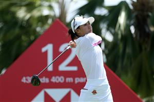 SINGAPORE, SINGAPORE - APRIL 29: Danielle Kang of the United States hits her tee shot on the 12th hole during the first round of the HSBC Women's World Championship at Sentosa Golf Club on April 29, 2021 in Singapore. (Getty Images)
