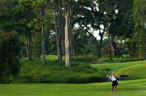 SINGAPORE, SINGAPORE - APRIL 29: In Gee Chun of South Korea plays her second shot on the 10th fairway during the first round of the HSBC Women's World Championship at Sentosa Golf Club on April 29, 2021 in Singapore. (Getty Images)