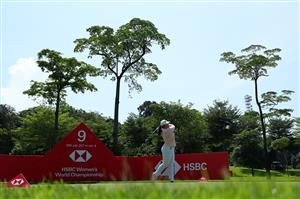 SINGAPORE, SINGAPORE - APRIL 29: Inbee Park of South Korea plays her shot from the ninth tee during the first round of the HSBC Women's World Championship at Sentosa Golf Club on April 29, 2021 in Singapore. (Getty Images)
