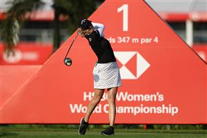 SINGAPORE, SINGAPORE - APRIL 29: Madelene Sagstrom of Sweden hits her tee shot on the 1st hole during the first round of the HSBC Women's World Championship at Sentosa Golf Club on April 29, 2021 in Singapore. (Getty Images)