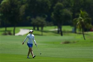 SINGAPORE, SINGAPORE - APRIL 29: Brittany Altomare of the United States walks on the 16th fairway during the first round of the HSBC Women's World Championship at Sentosa Golf Club on April 29, 2021 in Singapore. (Getty Images)