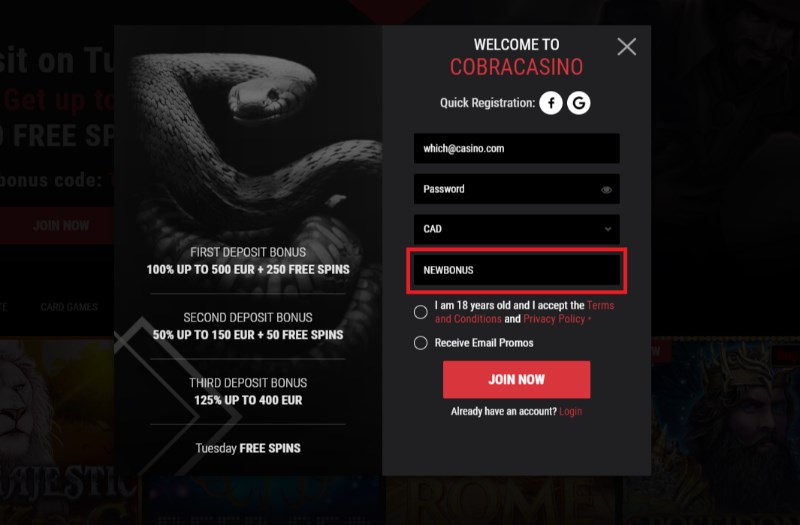 Cobra Casino Promo Code