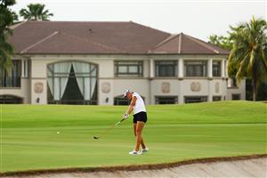 SINGAPORE, SINGAPORE - APRIL 30: Anna Nordqvist of Sweden plays her second shot from the 13th fairway during the second round of the HSBC Women's World Championship at Sentosa Golf Club on April 30, 2021 in Singapore. (Getty Images)