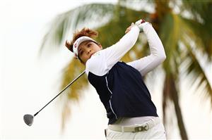 SINGAPORE, SINGAPORE - APRIL 30: Ariya Jutanugarn of Thailand plays her shot from the 13th tee during the second round of the HSBC Women's World Championship at Sentosa Golf Club on April 30, 2021 in Singapore. (Getty Images)