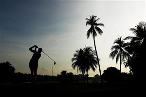 SINGAPORE, SINGAPORE - APRIL 30: Nanna Koerstz Madsen of Denmark plays her shot from the 13th tee during the second round of the HSBC Women's World Championship at Sentosa Golf Club on April 30, 2021 in Singapore. (Getty Images)