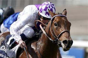 NEWMARKET, ENGLAND - MAY 01: Kevin Manning riding Poetic Flare (white) win The Qipco 2000 Guineas Stakes at Newmarket Racecourse on May 01, 2021 in Newmarket, England. Only owners are allowed to attend the meeting but the public must wait until further restrictions are lifted. (Photo by Alan Crowhurst/Getty Images)